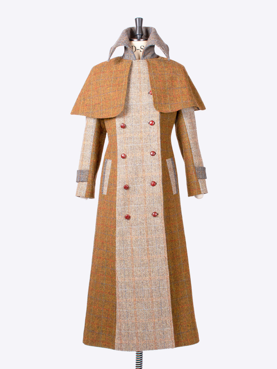sustainable luxury - vintage style Harris Tweed wool patchwork coat made in England