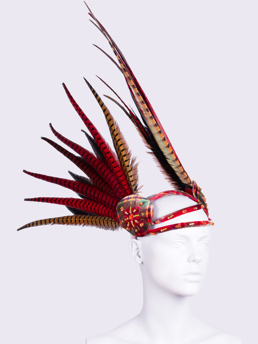 tribal style long feather headpiece - statement headdress