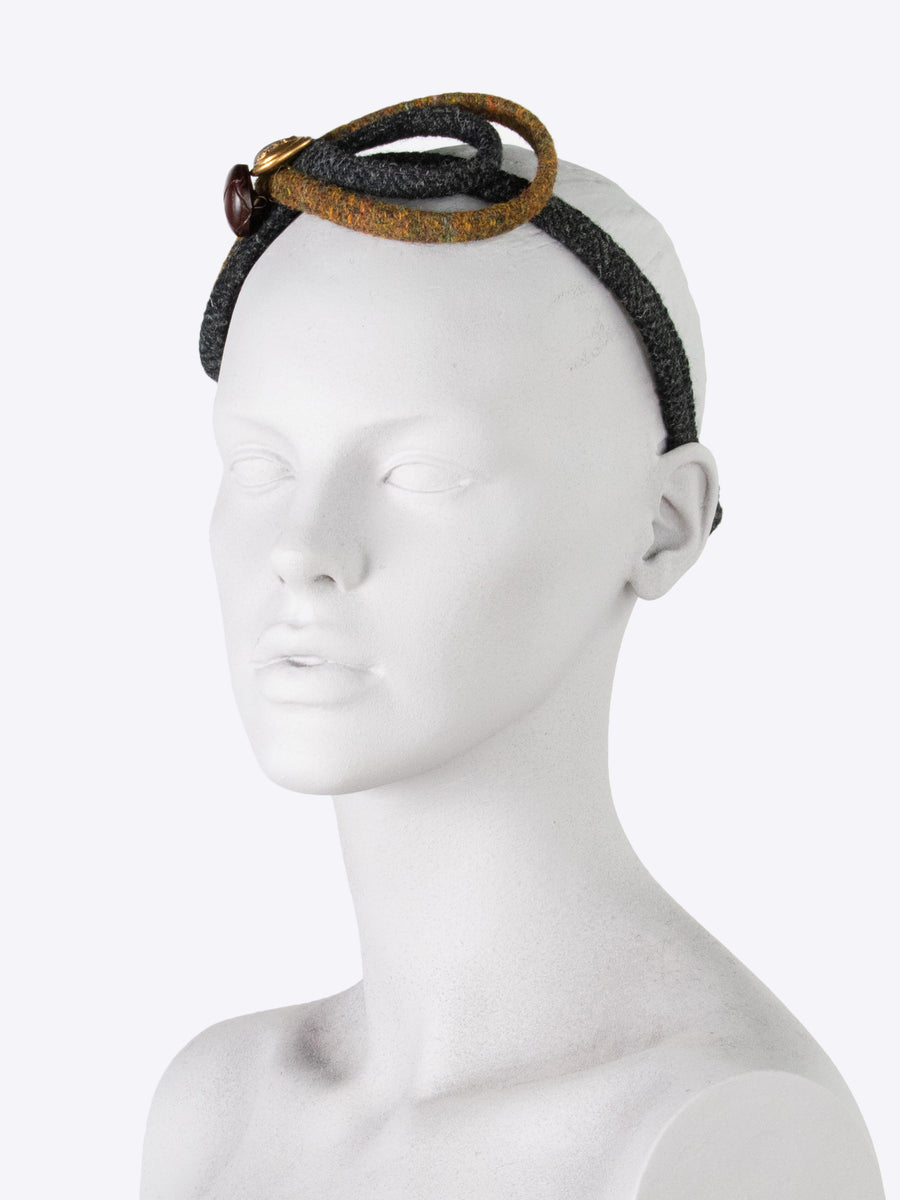 Figure of 8 headband - black and brown Harris Tweed - made in England