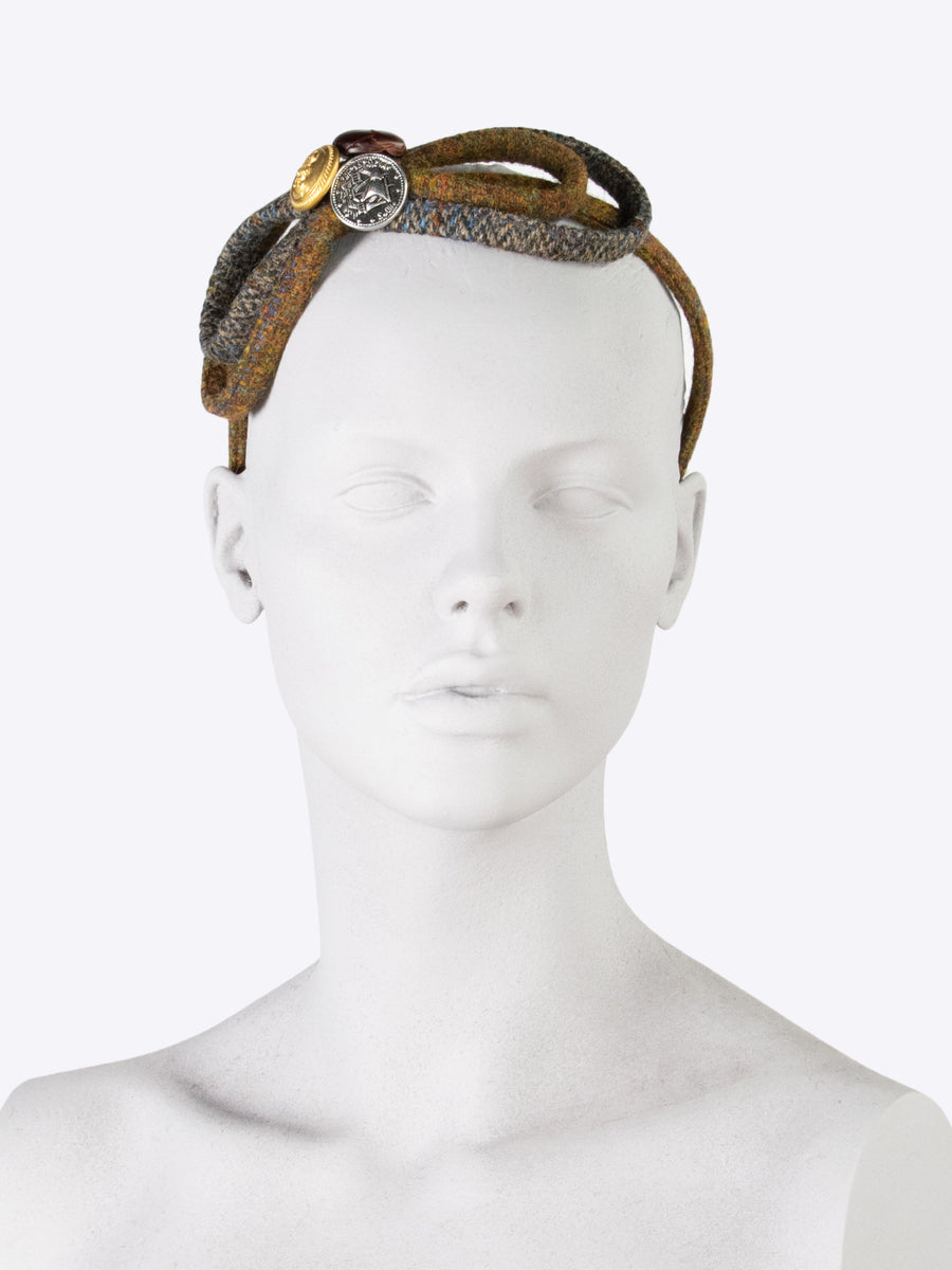 Figure of 8 headband - brown and gray wool - made in England