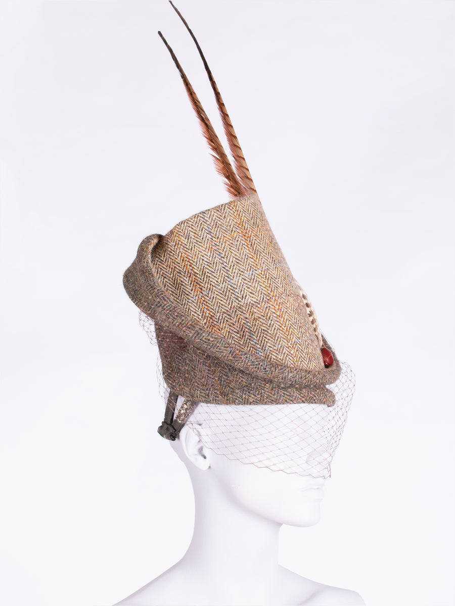 Heritage fashion - big tweed hat with long feathers