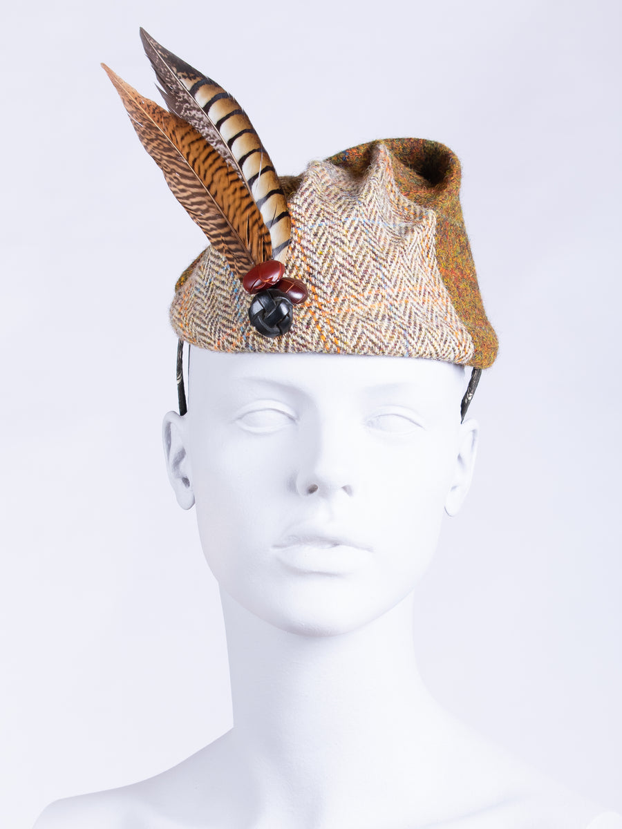 British fashion label - vintage style tweed hat with feather