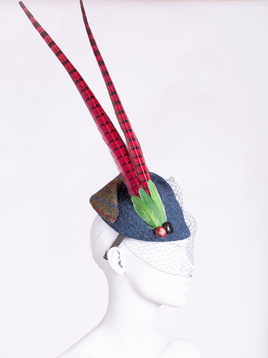 Tweed with a twist - heritage style wool hat with feathers and veil