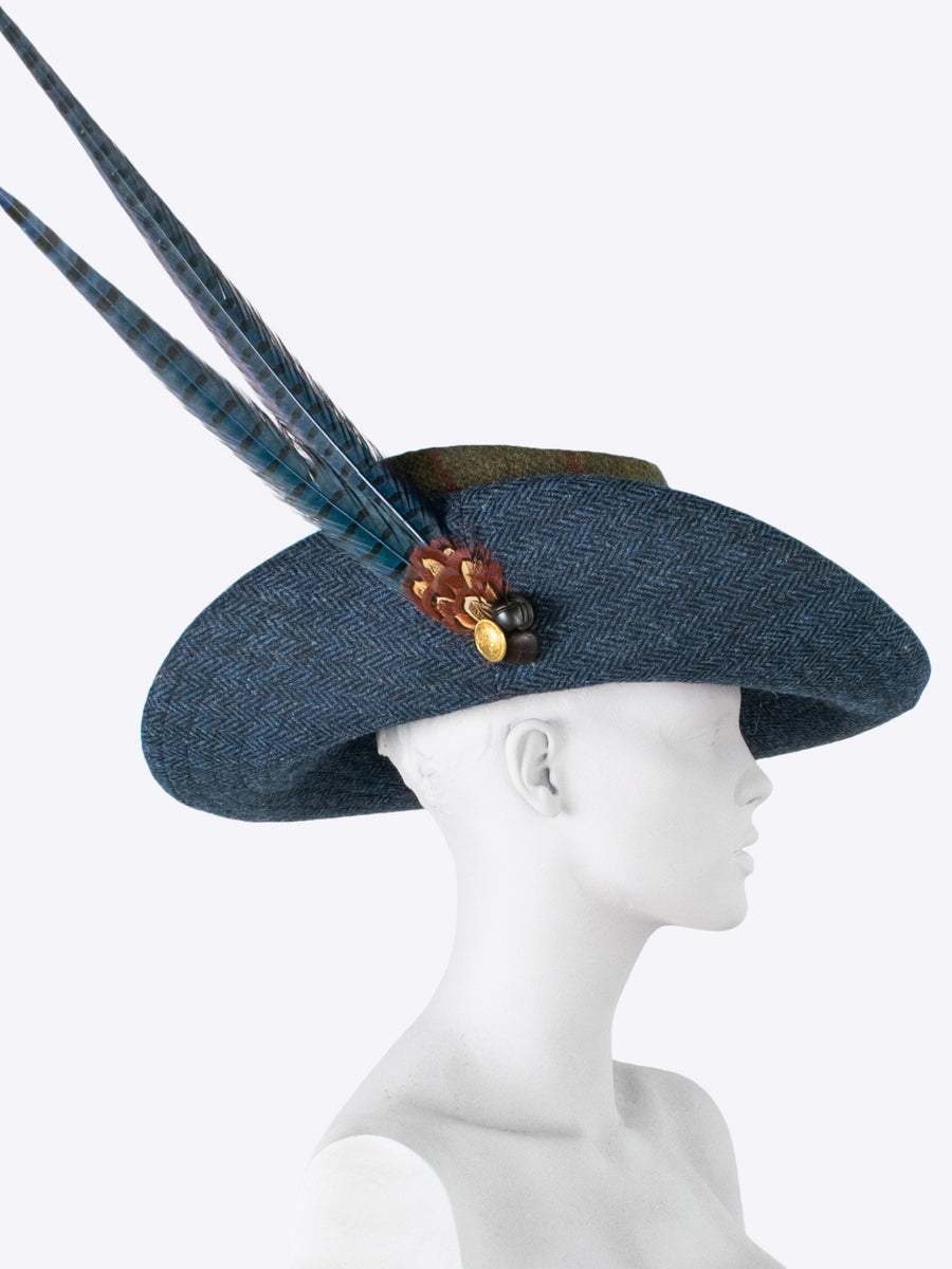upbrim hat - navy blue and dark green - mans tweed hat - handmade in England