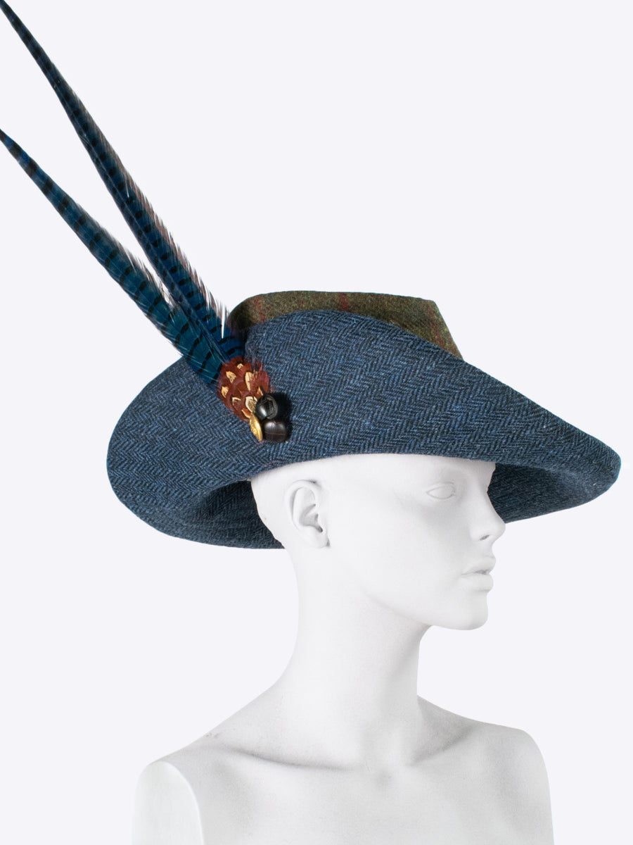 upbrim hat - blue and green wool - ladies tweed hat - slow fashion