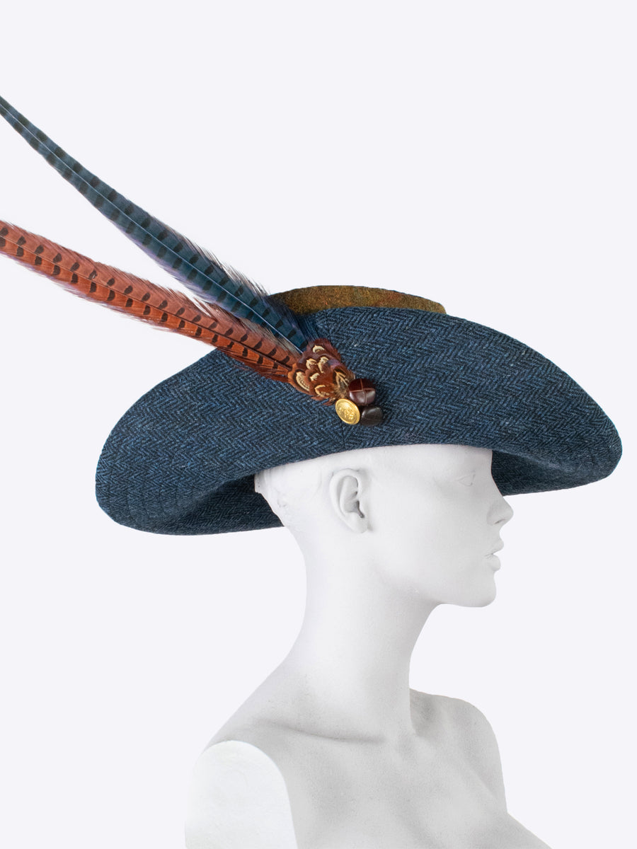 upbrim hat - navy blue and rust hat - mans tweed hat - handmade in England