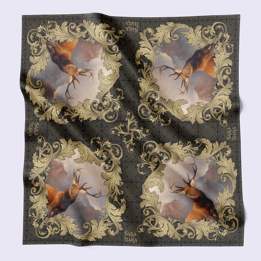 large silk scarf - stag print - country scarf - versatile scarf - English scarf