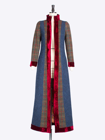 Victoriana - green and navy blue Harris Tweed vintage style ladies tailored coat
