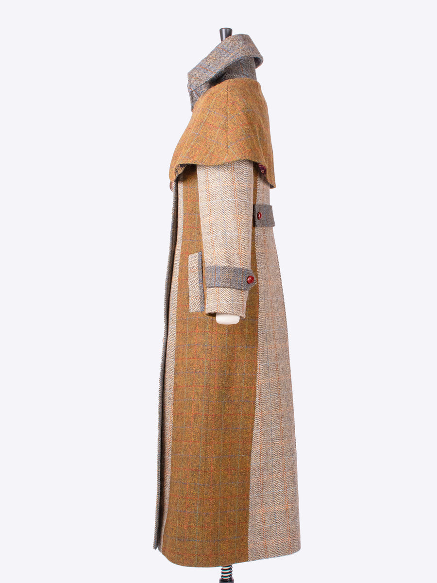 tweed outerwear - long fitted wool patchwork coat