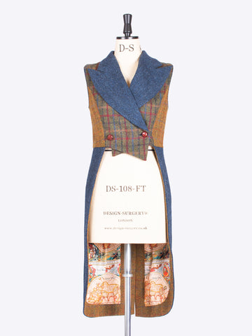 Unique luxury navy blue, green and rust tail waistcoat