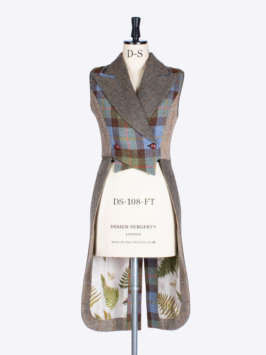 ladies tailoring - MacLeod, moss green and beige Harris Tweed equestrian style waistcoat