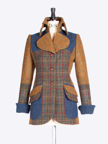 Green, rust and navy made in England Harris Tweed patch jacket