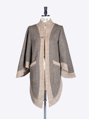 independent fashion label - moss green and beige bell sleeve Harris Tweed victorian jacket