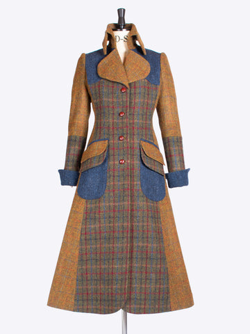 heritage style green, rust and navy Harris Tweed tailored patch coat