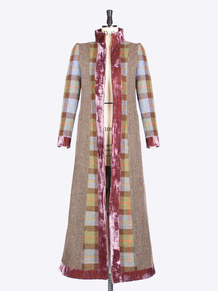 British fashion label - moss green and velvet Harris Tweed vintage style ladies tailored coat
