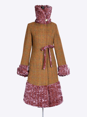 heritage fashion - Rust Harris Tweed 20s style coat with velvet collar