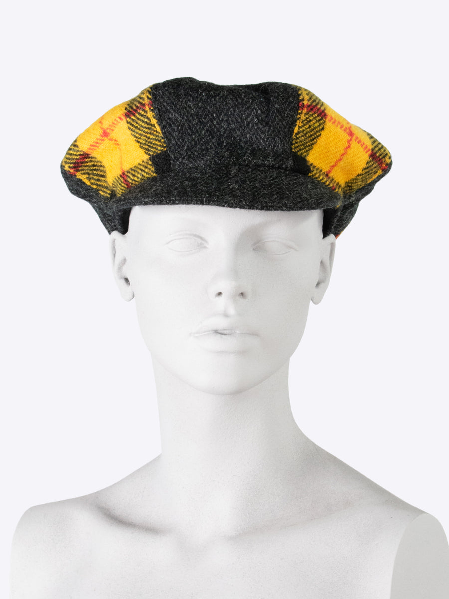News boy cap - charcoal and yellow tartan - heritage style
