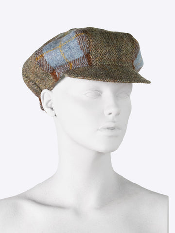Baker boy tweed hat - moss green and Macleod tartan - unisex hat