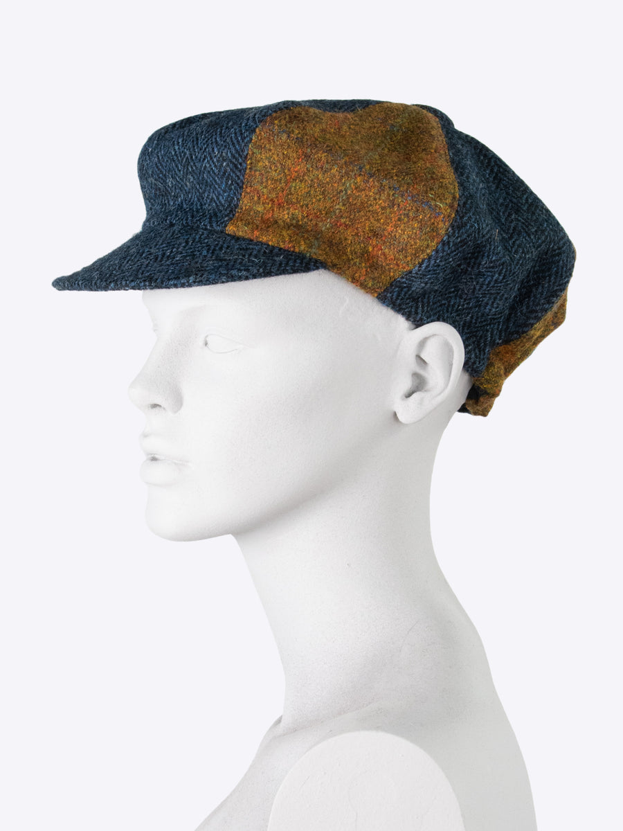 News boy cap - brown and blue wool - countryside style