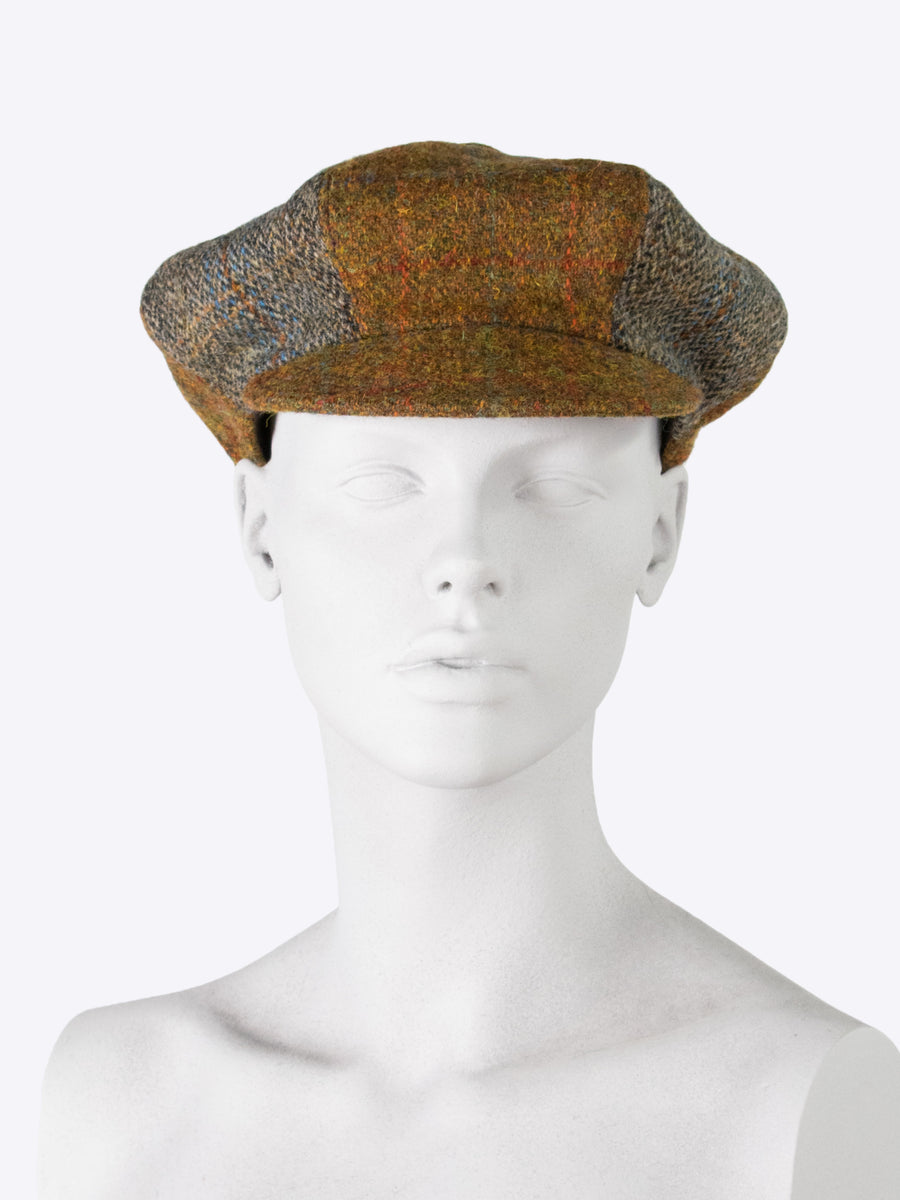 News boy cap - rust and sage Harris tweed - British heritage fashion