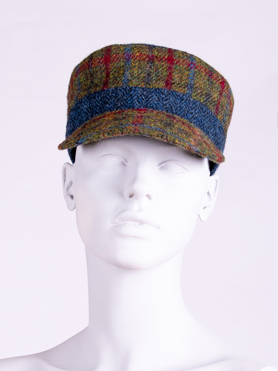 independent fashion label - green and navy Harris Tweed cap