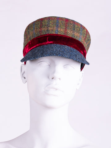 independent fashion label - green, navy blue and velvet mans cap