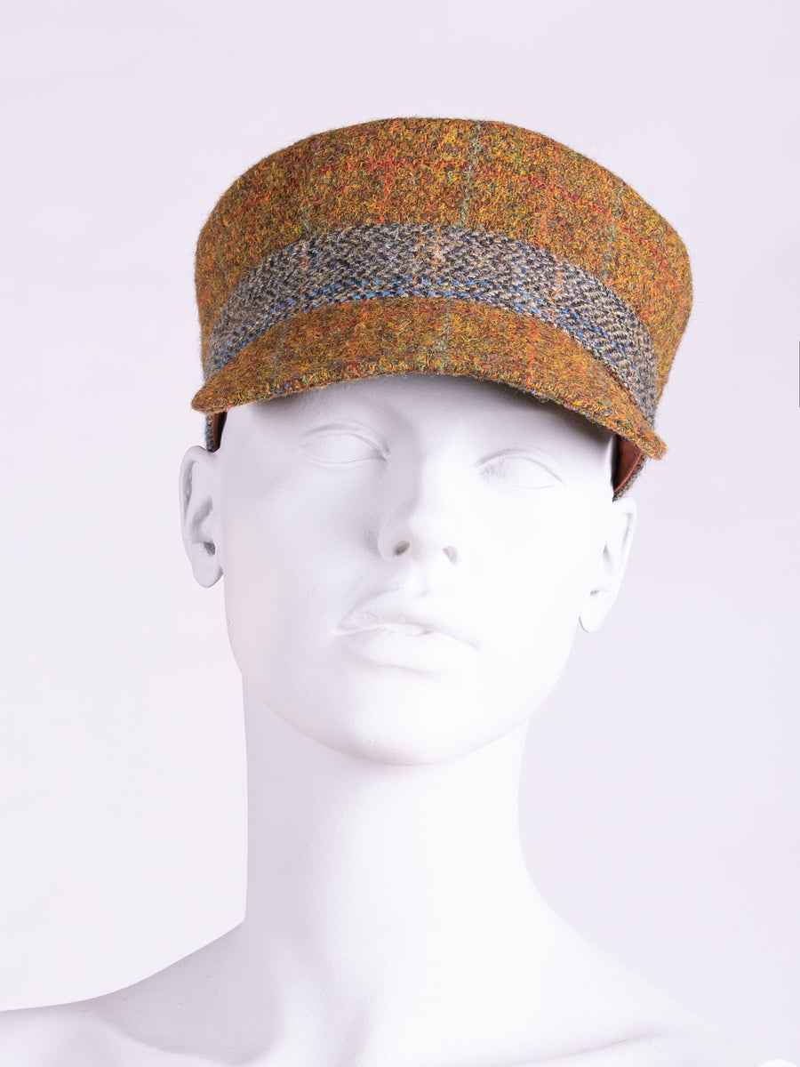 independent fashion label - rust and sage country style Harris Tweed cap