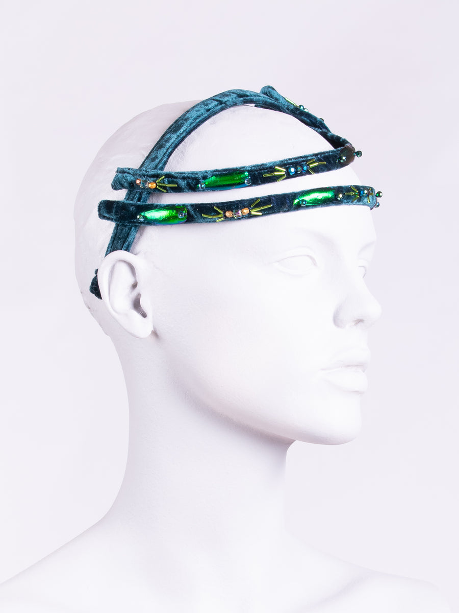 made in England headwear - beaded hair accessory - blue velvet headpiece