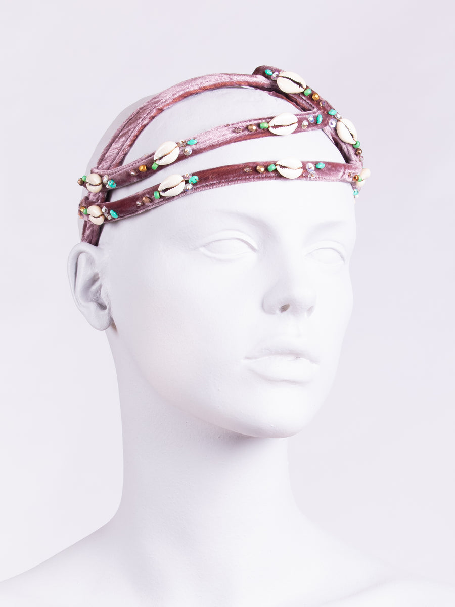 unique headpiece = beaded velvet headband - made in England