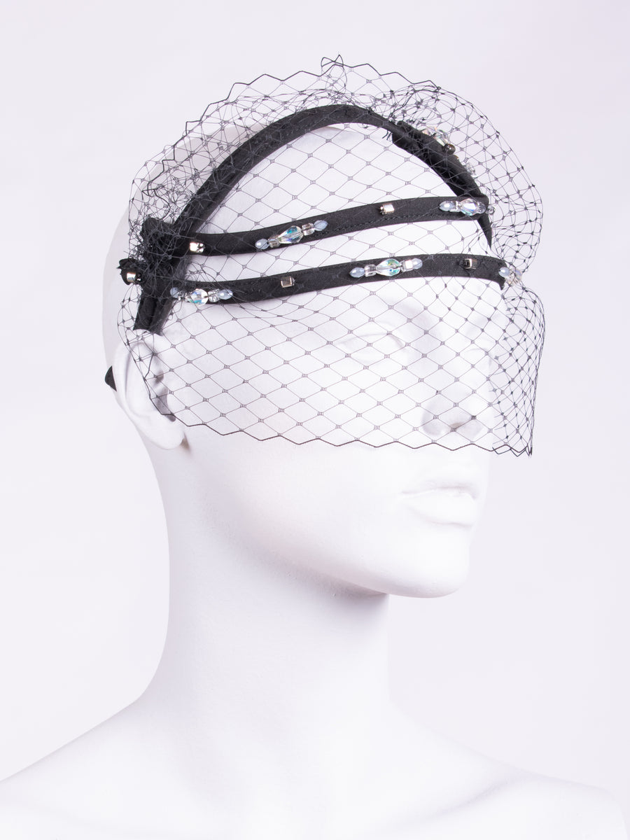 black fascinator - wedding headpiece - beaded headband