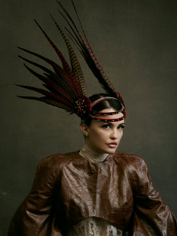 Made in England headwear - unique red feather headpiece