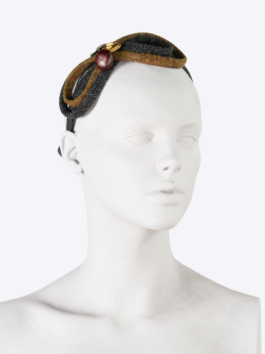 Figure of 8 tweed headband - black and brown - heritage style
