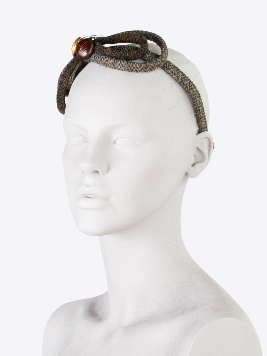 Figure of 8 headband - chocolate and sage wool - country style