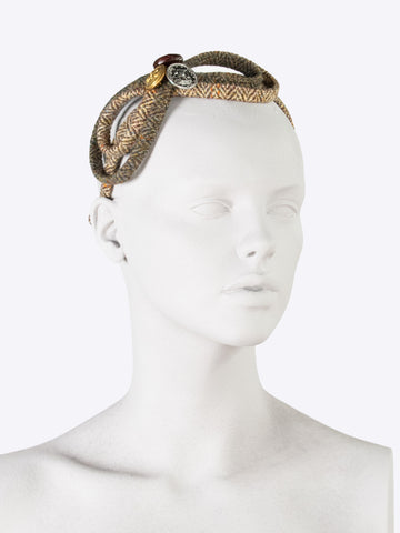 Figure of 8 headband - beige and moss green - made in New Forest