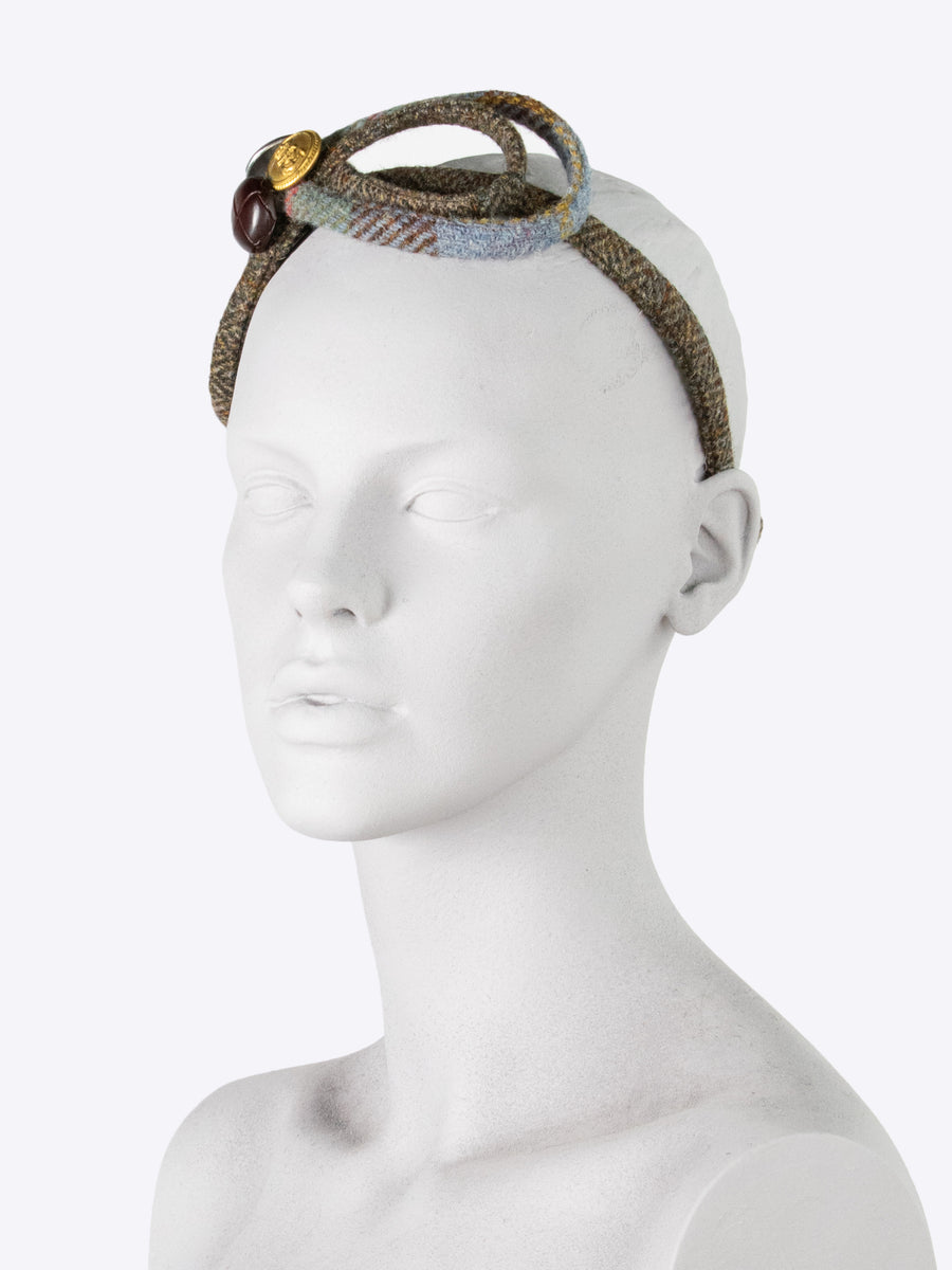 Figure of 8 headband - green and blue wool - everyday head accessory