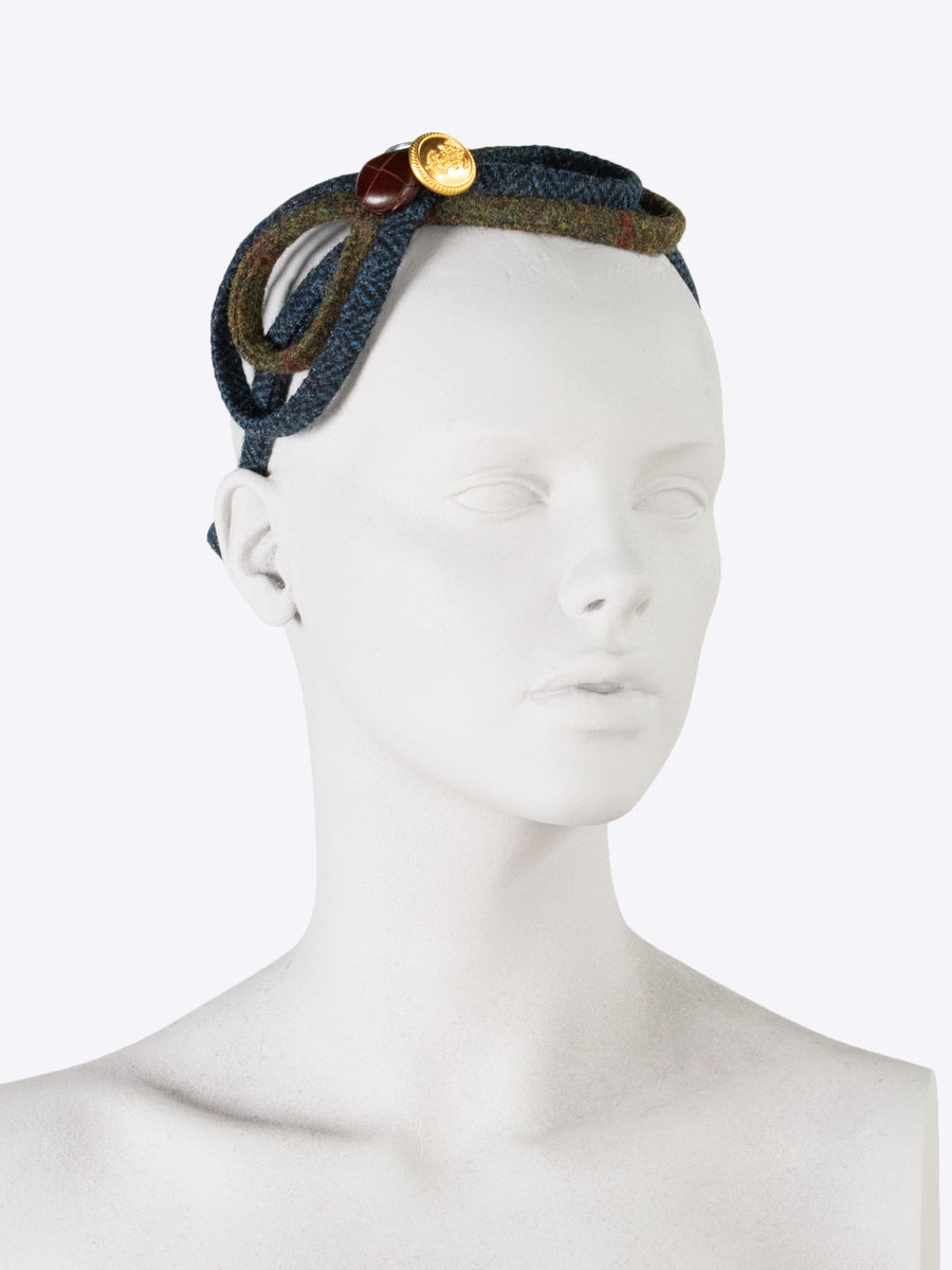 Figure of 8 headband - navy blue and dark green Harris Tweed - slow fashion accessory