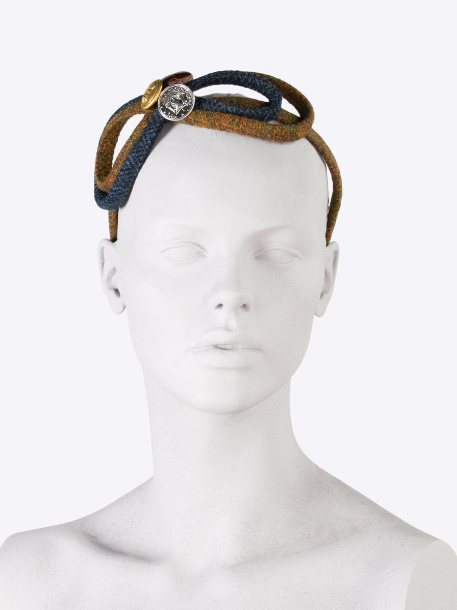 Figure of 8 headband - navy blue and rust - sustainable fashion