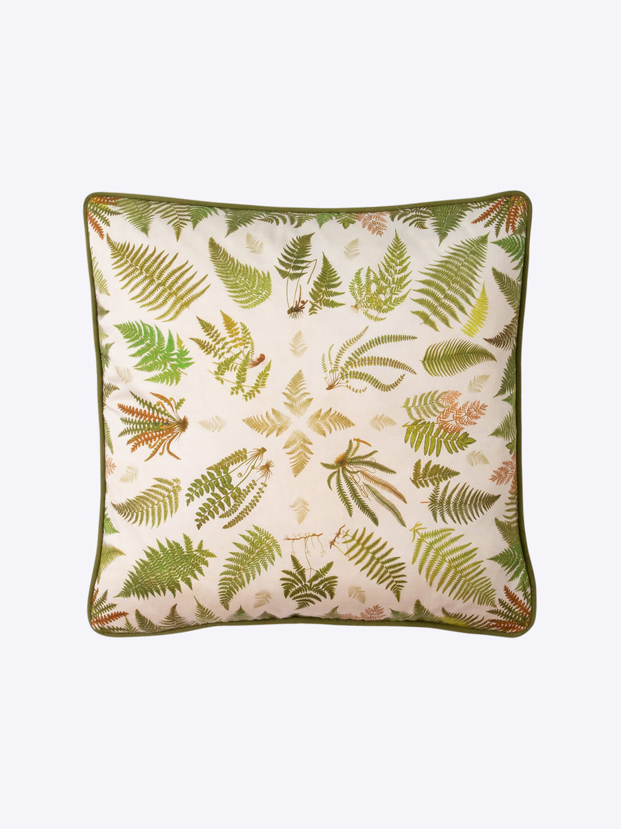 organic fabric - feather cushions - heritage prints - printed in England - fern cushion - fern print - fern fabric - fern design - leaf print