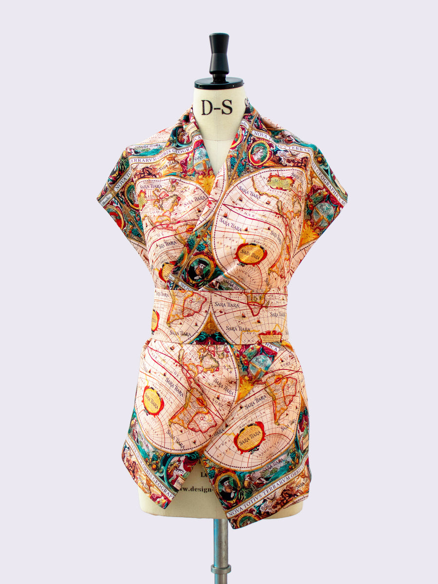 One of a kind gift - kimono style printed silk scarf