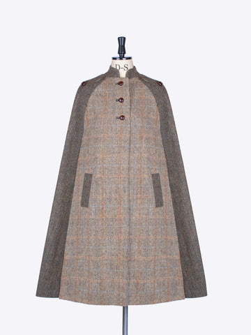 Beige and moss Harris Tweed Nehru long cape