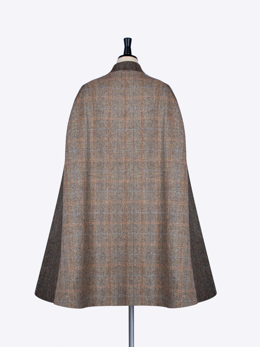 Beige and moss Harris Tweed Victorian style Nehru long cape