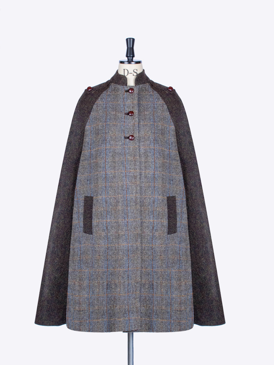 Sage and Chocolate Harris Tweed country Nehru long cape