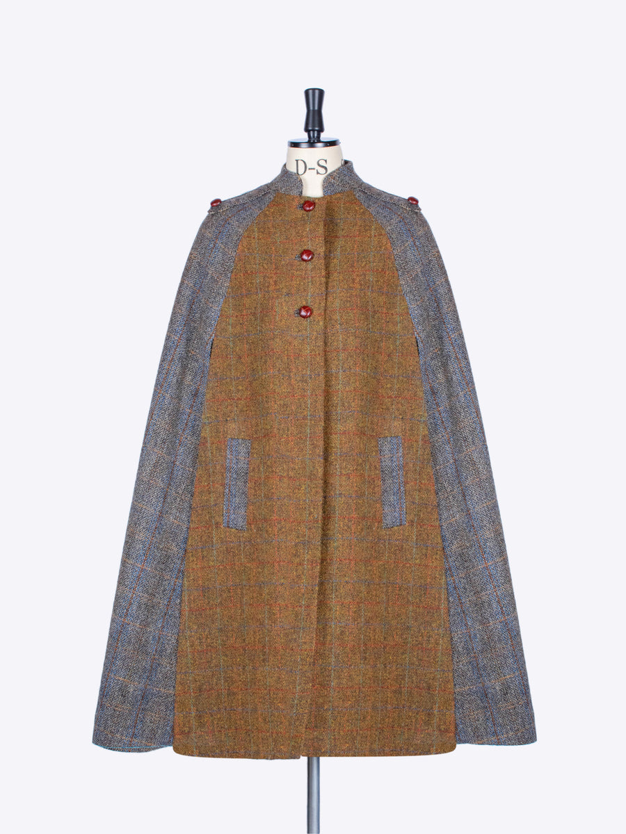 Rust and Sage Harris Tweed wool Nehru long cape
