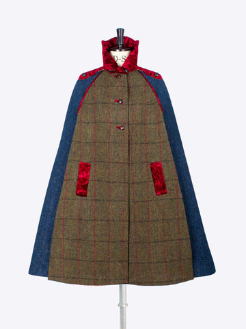 British fashion label - country style handwoven wool cape with velvet collar