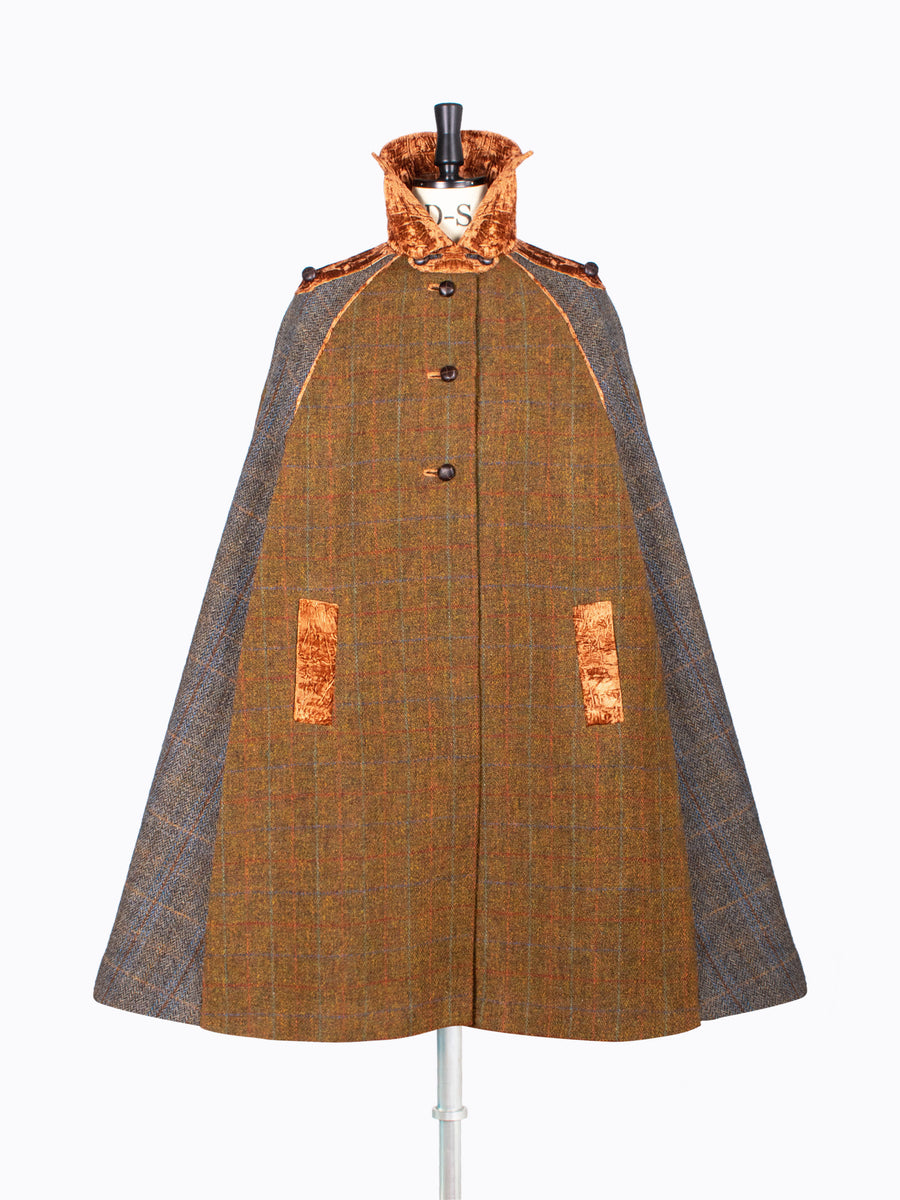 heritage style brown and gray wool cape