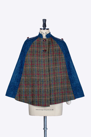 Green and Navy blue Harris Tweed patchwork cape