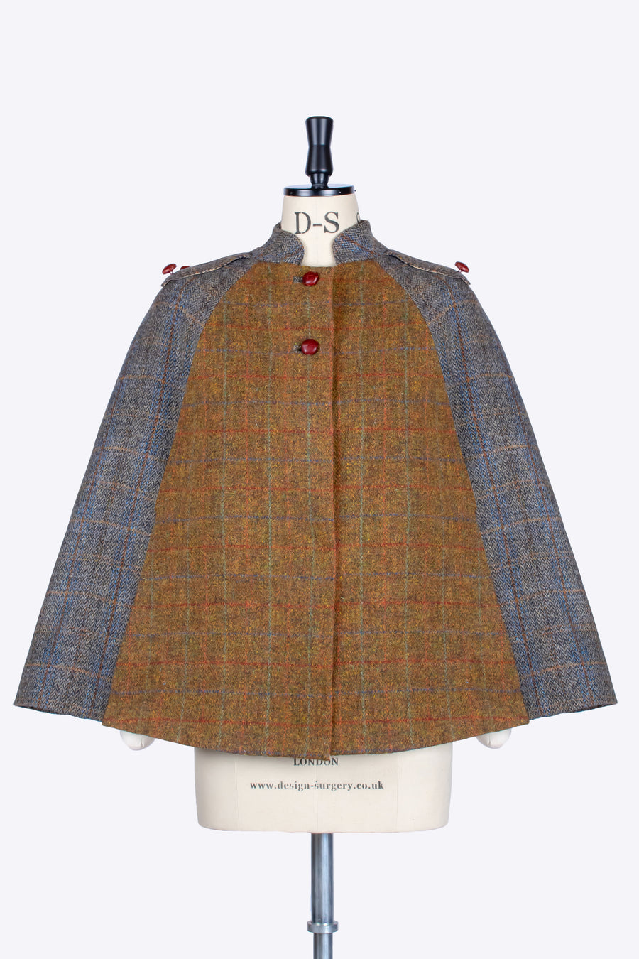 Rust and Sage Harris Tweed luxury Nehru short cape 
