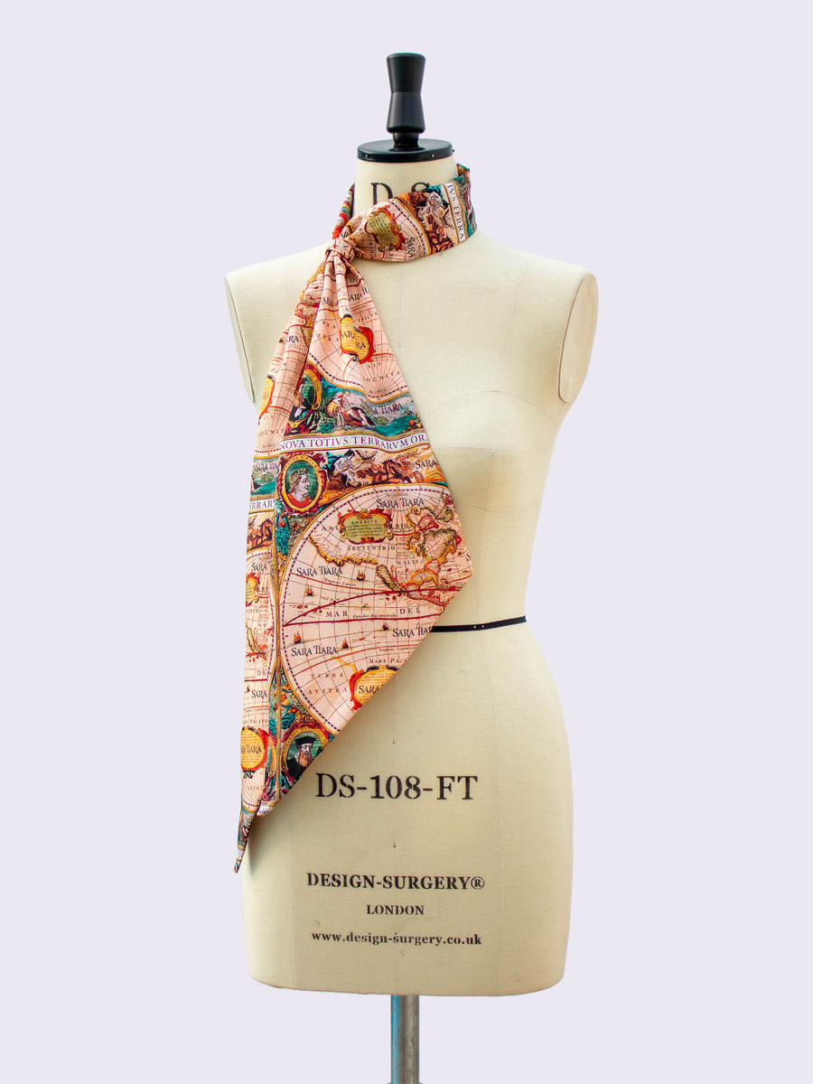 Silk Skinny Scarf. Map Print