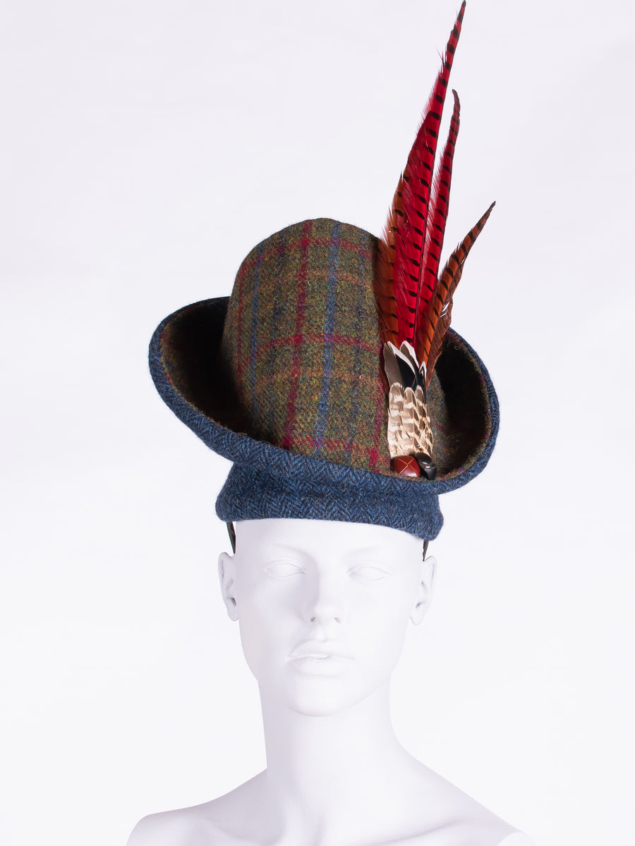 slow fashion - hat for the races - long pheasant feathers and leather buttons