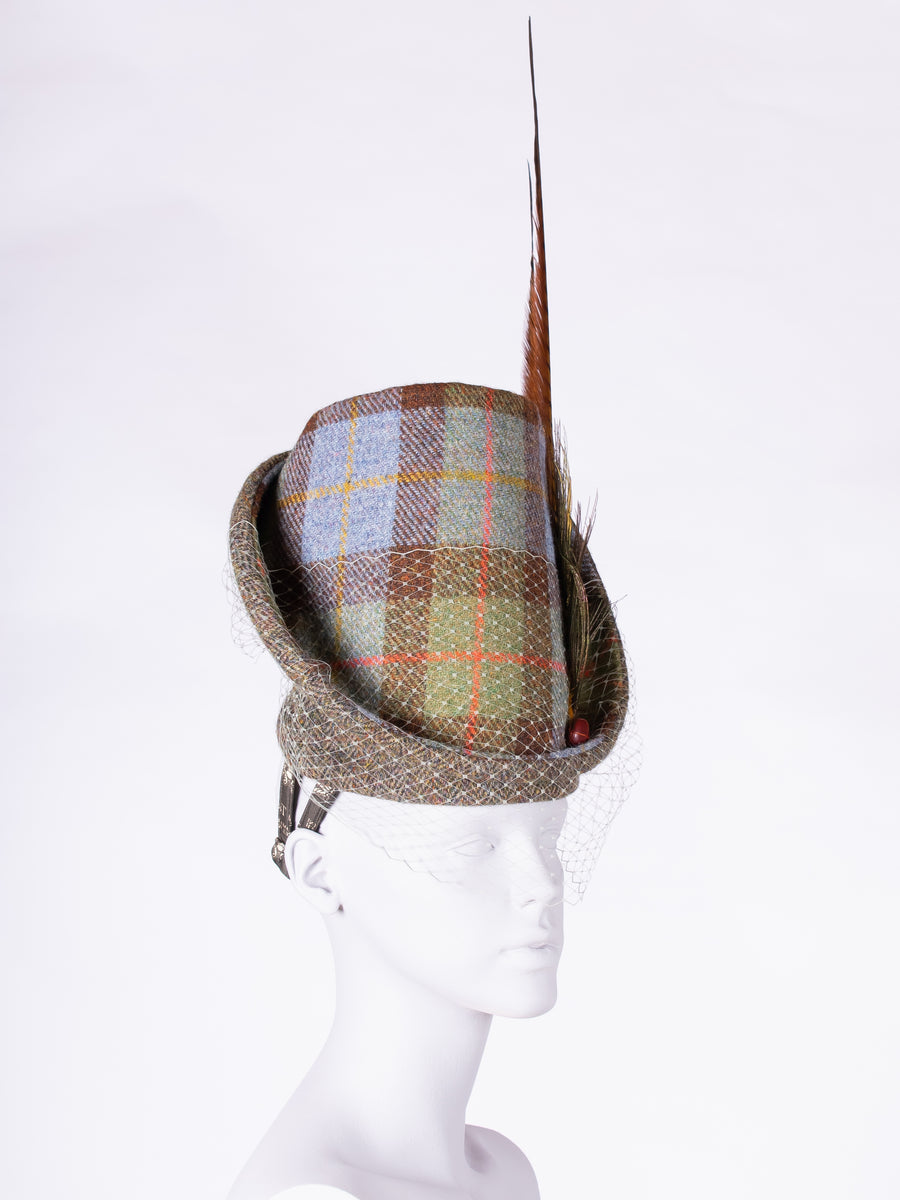 victoriana style handwoven Harris Tweed flamboyant hat